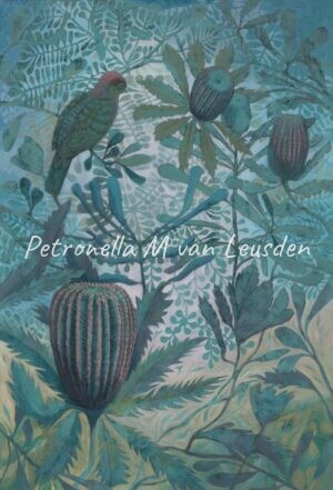 Painting of bird and banksia flowers on a blue background