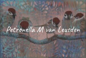 Five birds on a branch looking for worms